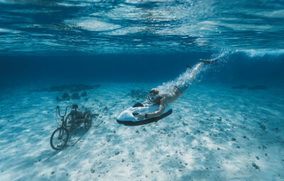 Boy Riding Seabob in the ocean